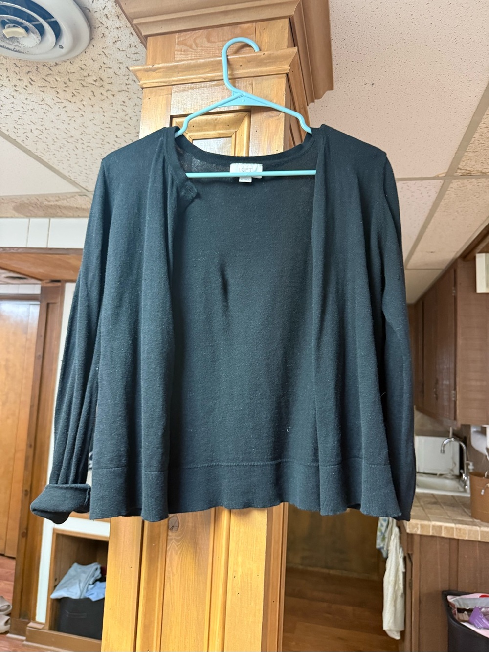 LOFT Black Open Cardigan with Subtle Rib Hem